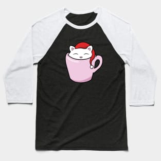 Cute Christmas cat sitting in a pink cup Baseball T-Shirt